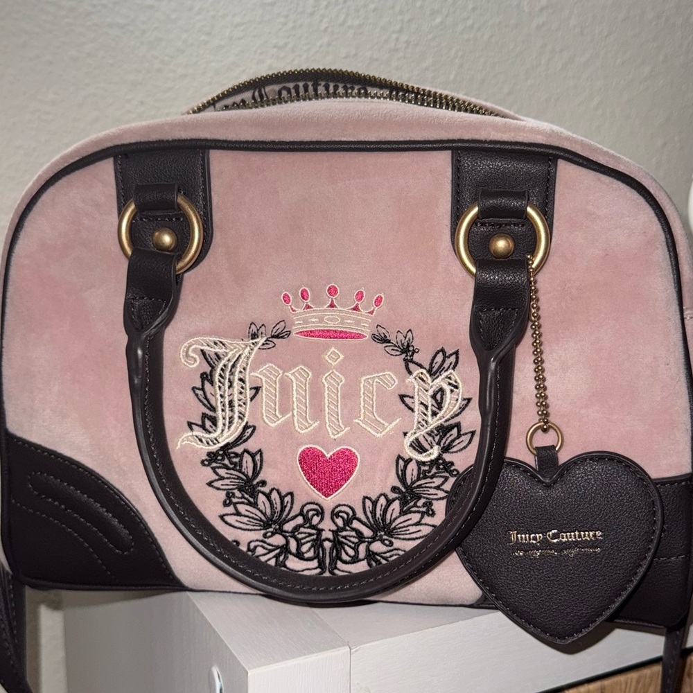 Juicy Couture Pink and Brown Embroidered Satchel